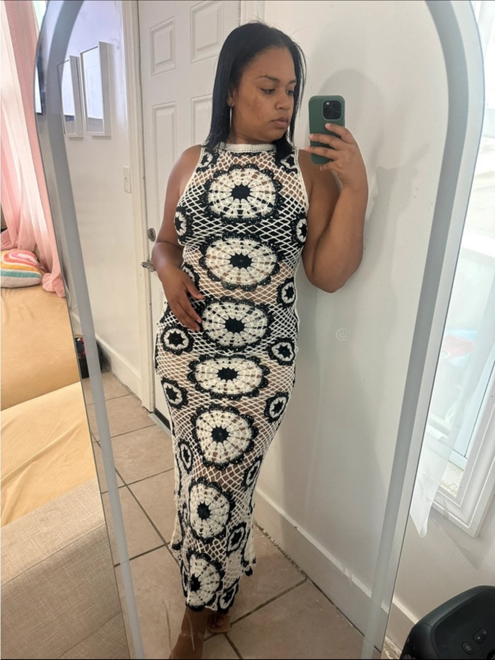 SHEIN Black and White Crochet Maxi Dress